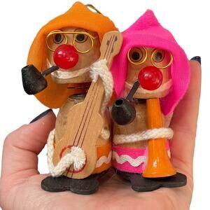 Vintage Hans Bolling Style Wooden Bobblehead Ornament Figures Lot of 2 READ